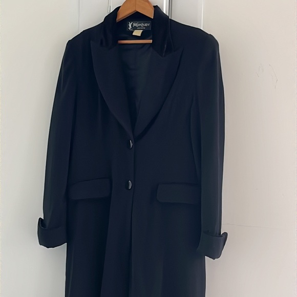Yves Saint Laurent RARE single breasted max length coat wool w/velvet accents - Picture 12 of 13